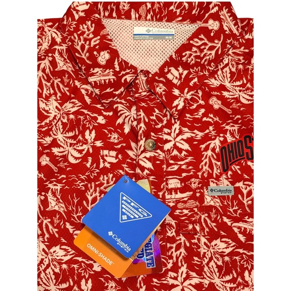 Columbia PFG Ohio State Buckeyes Super Slack Tide Shirt Red Mens M - Picture 5 of 10
